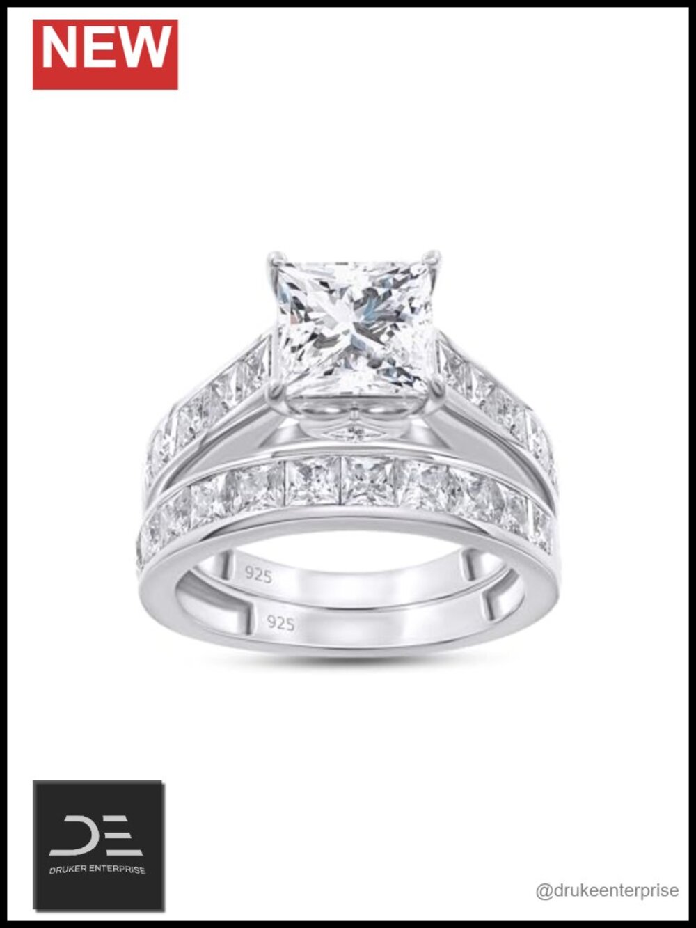 Bridal Set Engagement Ring Women Princess Cut 4CTTW Moissanite 10K White Gold